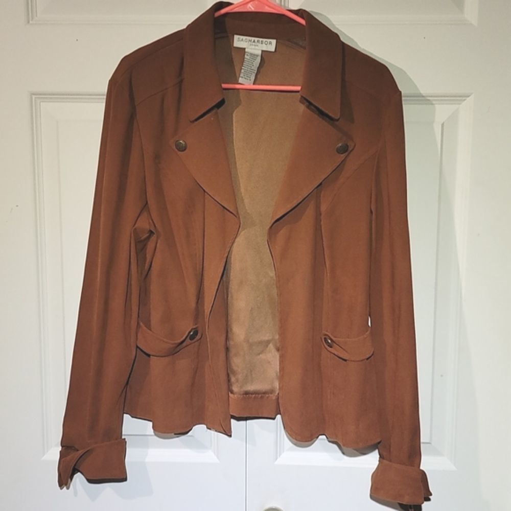 Sag Harbor Women's Vintage 80's Faux Suede Oversized Moto Jacket